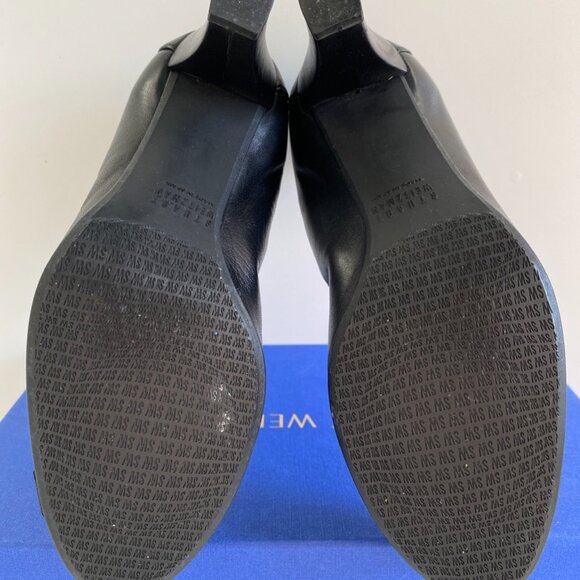 Stuart Weitzman | Black Elastic trim Leather |Pump Block Heels |Round Toe - Picture 9 of 13